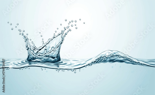 Vector art of water splash crown in clear blue water