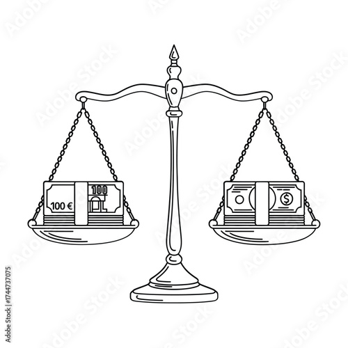 Scales of justice balancing money and wealth