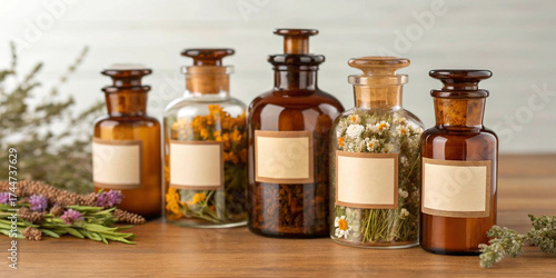 Apothecary Glass Bottle Medicine Jar Photo, Vintage Amber Pharmacy Bottle Photography, Herbal Remedy Storage Container Image Art, Old Fashioned Chemical Laboratory Design, Brown Glass Label Bottle Bac