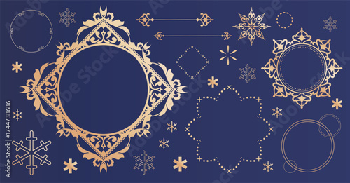 クリスマスのラベルや飾り罫のデザインセット
