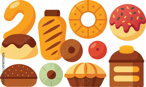Vector bakery sweet treats bundle scalable illustration of breads cakes and donuts