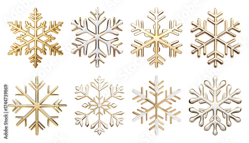 PNG Elegant gold silver snowflakes collection, element set on transparent background