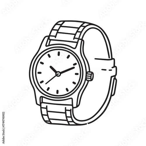 A black and white watch illustration line art Design.