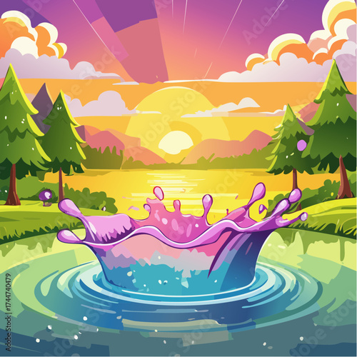 colorful water splash in vibrant shades of green, purple, yellow, and pink