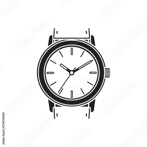 A black and white watch illustration line art Design.