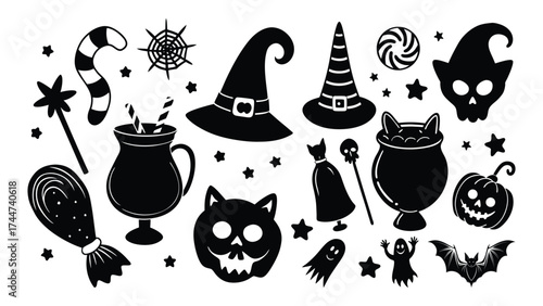 Halloween Spooky Icon Set Silhouette Vector