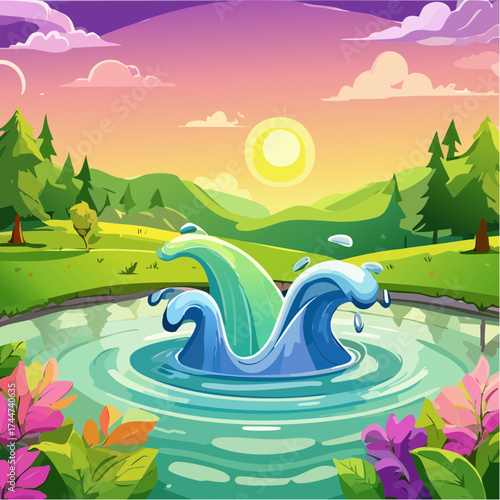 colorful water splash in vibrant shades of green, purple, yellow, and pink