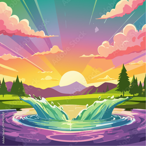 colorful water splash in vibrant shades of green, purple, yellow, and pink