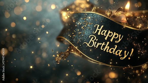 Elegant Golden Happy Birthday Greeting with Sparkling Lights