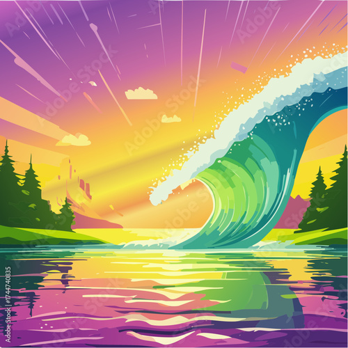 colorful water splash in vibrant shades of green, purple, yellow, and pink