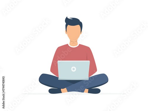 Minimalist silhouette of hacker coder with laptop