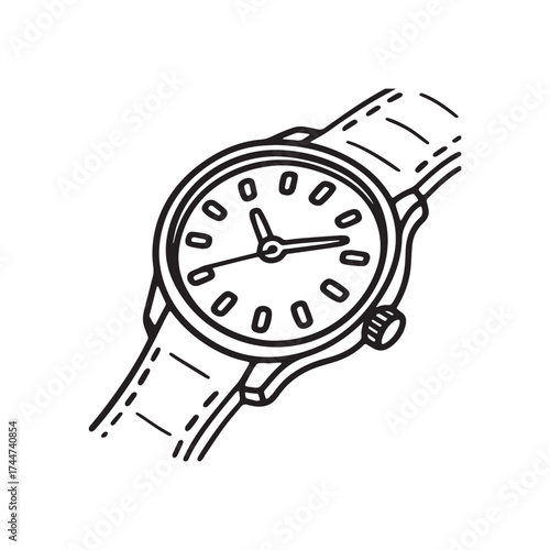 A black and white watch illustration line art Design.