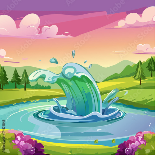 colorful water splash in vibrant shades of green, purple, yellow, and pink