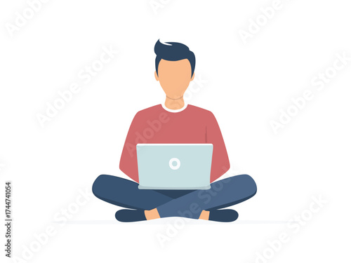 Minimalist silhouette of hacker coder with laptop
