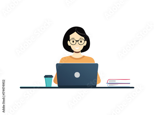 Vector silhouette of coder with laptop