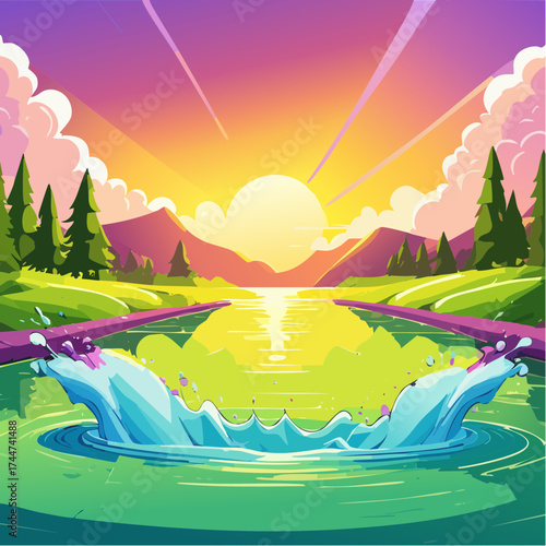 colorful water splash in vibrant shades of green, purple, yellow, and pink