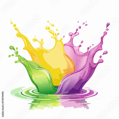 colorful water splash in vibrant shades of green, purple, yellow, and pink