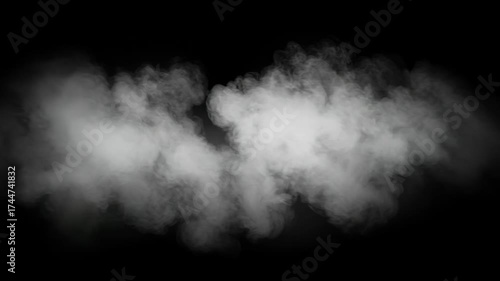 An ethereal cloud of smoke gracefully drifting across a stark black background, creating a captivating and mysterious atmosphere with its delicate form