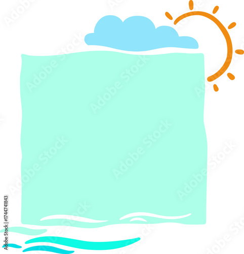 Sky, sea , sun and cloud frame flat design illustration for decoration on summer holiday and nautical concept.