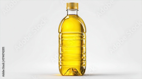 Transparent Plastic Bottle of Cooking Oil Against Plain Background