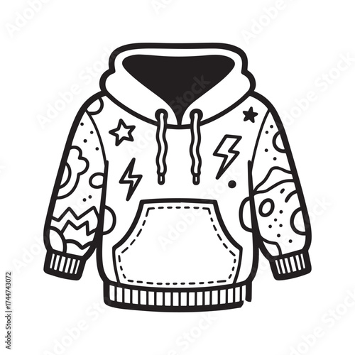 Cozy Hoodie Line Art with Fun Creative Pattern Designs. 