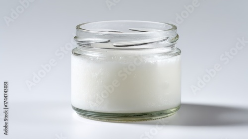 White Cream in Clear Glass Jar on Light Background for Beauty Products
