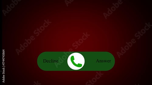 Mobile phone in coming call animation. Abstract accept call or decline call icon animation phone call icons HUD 4k animation on red background. 
