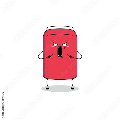 Cute red soda can cartoon character shocked expression doodle