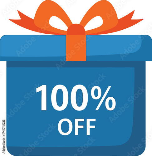 Get hundred percent off sale gift box promotion vector image