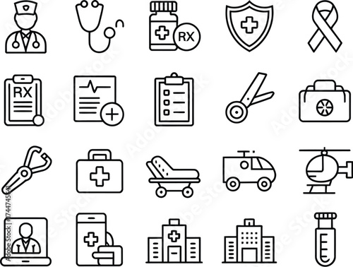 Vector art of healthcare and medicine line icons