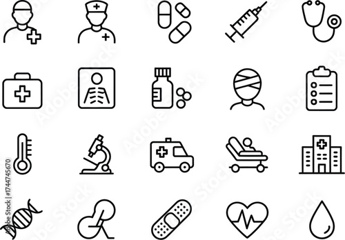 Vector art of medical icon set with editable stroke