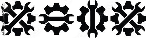 Vector art of gear and wrench icon, four repair tool