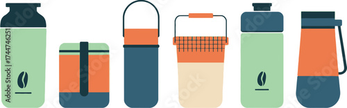 Insulated coffee containers tumblers vector illustration