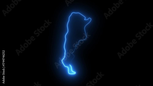 Argentina map icon animation by red color neon on black background
