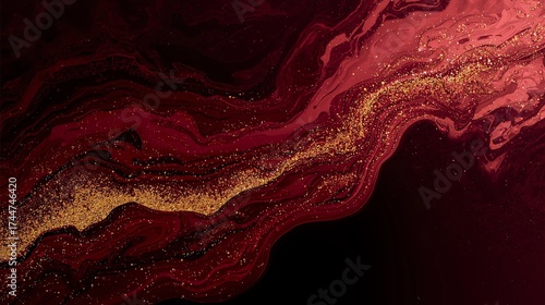 Abstract red lava-inspired marble pattern with dark flowing textures and vibrant highlights.
