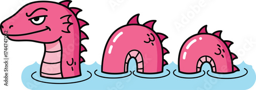 Pink loch ness monster nessie cartoon illustration drawing