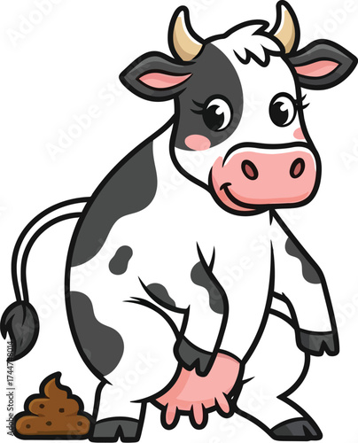 Cartoon cow with poop vector illustration funny animal