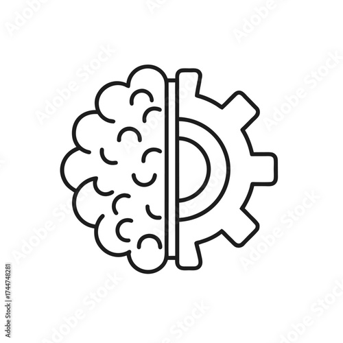 vector icon of brain with hemisphere and gear isolated on white