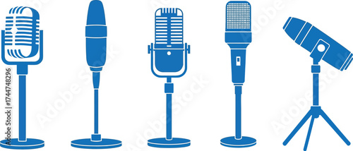 Vector illustration of different types of microphones blue