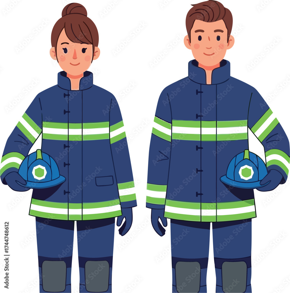 Naklejka premium Firefighters illustration cartoon characters emergency team