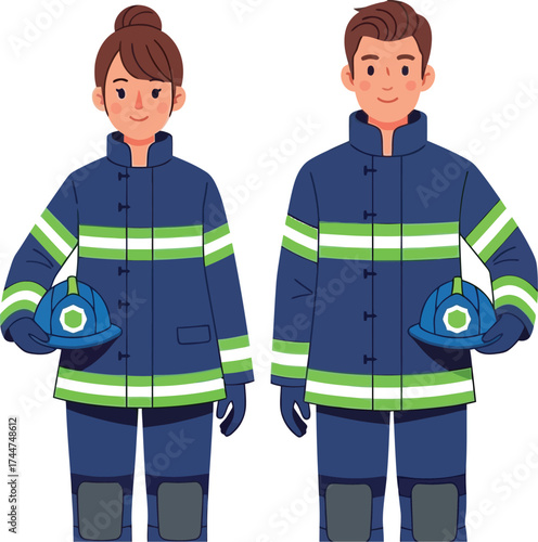 Firefighters illustration cartoon characters emergency team
