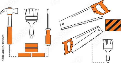 Construction tools and equipment for building and repair work