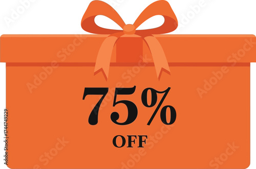 Seventy five percent off sale gift box orange background