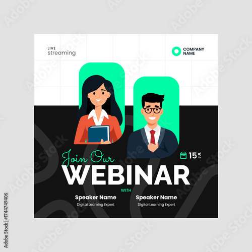 Creative webinar banner vector for business training, neat info hierarchy, mobile friendly.
