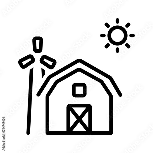 Vector black line icon for Barn