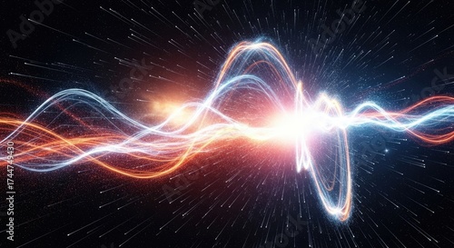 A colorful, abstract light wave formation in space with a starburst effect.