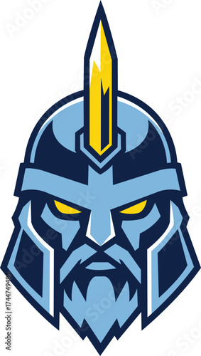 Modern Viking warrior head vector with helmet and crest. Bold, detailed design ideal for logos, T-shirts, mascots, and print-on-demand products.