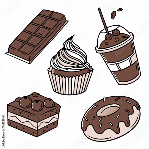 Delicious chocolate treats vector illustration collection scalable sweet desserts and drinks