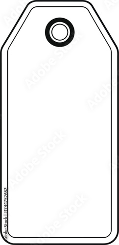 Blank, simple outline of a gift tag or price tag with a hole for hanging.