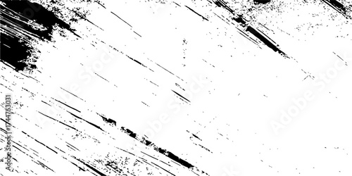 Black and white grunge background texture with abstract ink paint splatter and vintage paper border design